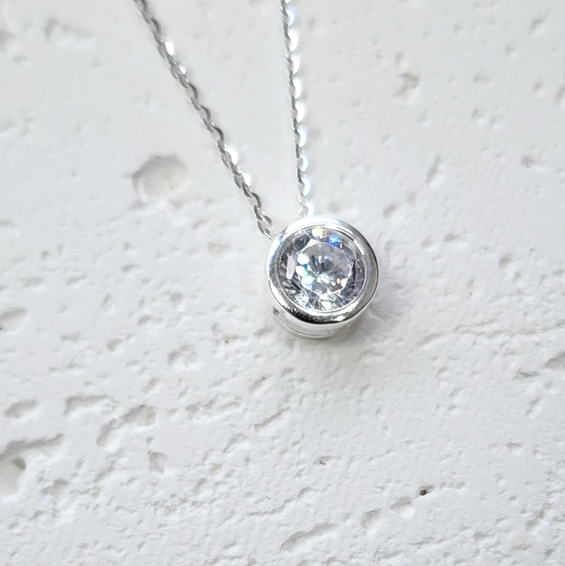 Sterling Silver Round Shape CZ Pendant with Sterling Silver Chain Sterling Silver Pendants 