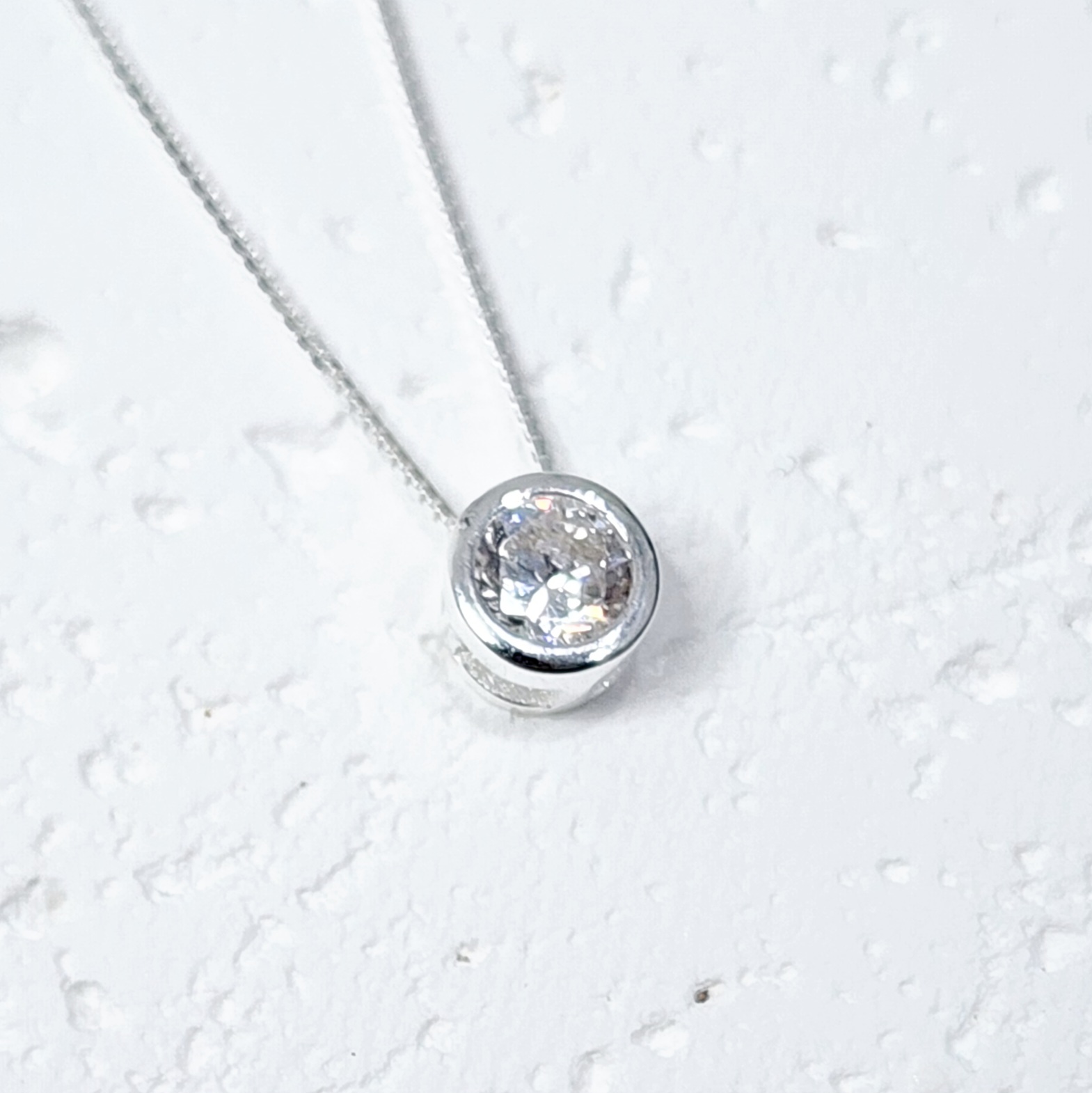 Sterling Silver Round Shape CZ Pendant with Sterling Silver Chain Sterling Silver Pendants 