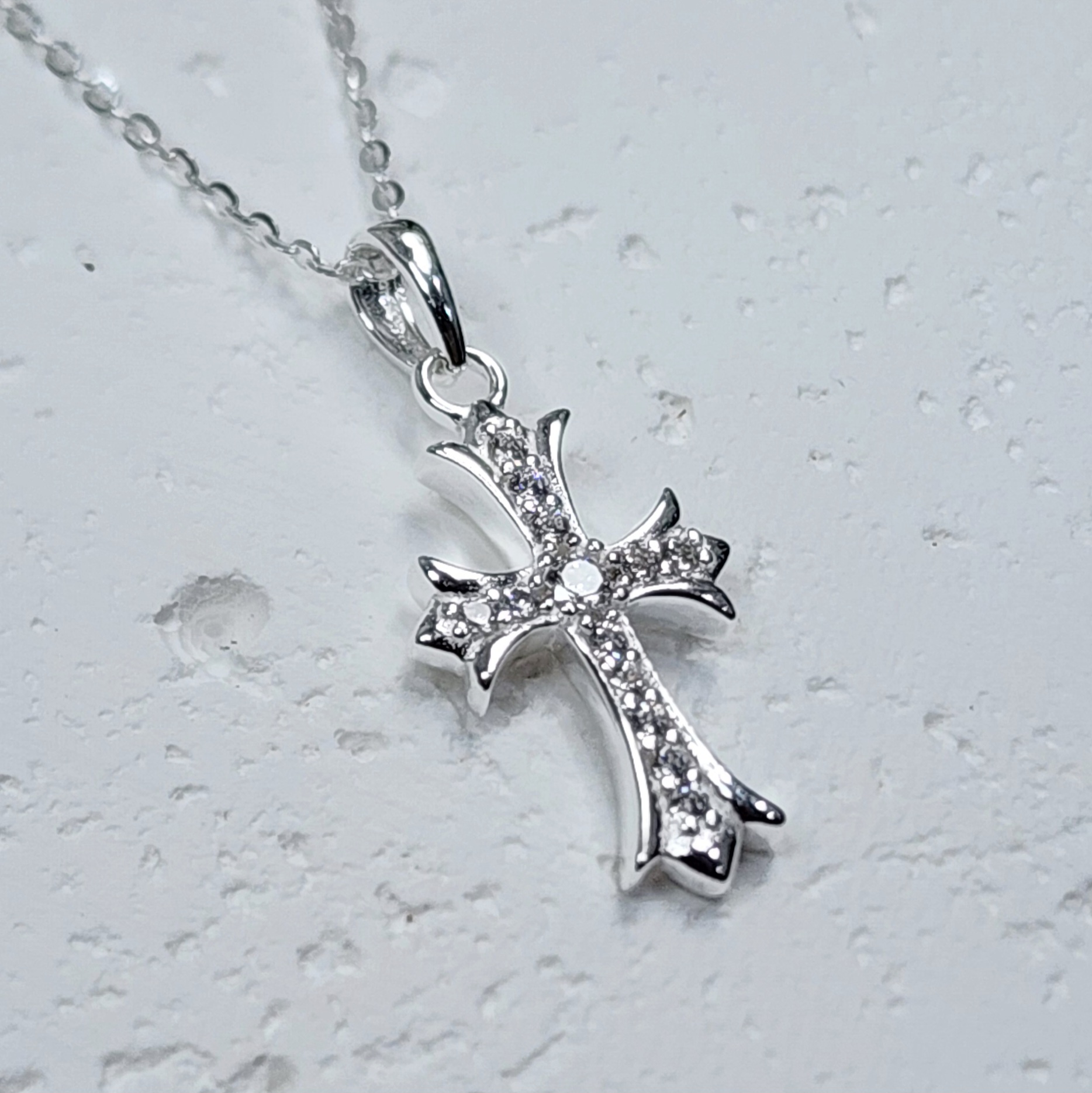 Sterling Silver Cubic Zirconia Set Cross Pendant and Sterling Silver Chain Sterling Silver Pendants 