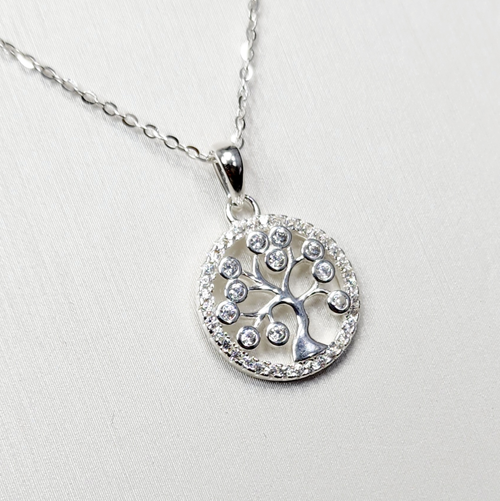 Sterling Silver Tree Of Life Pendant with Cubic Zirconia Setting and Sterling Silver Chain Sterling Silver Pendants 