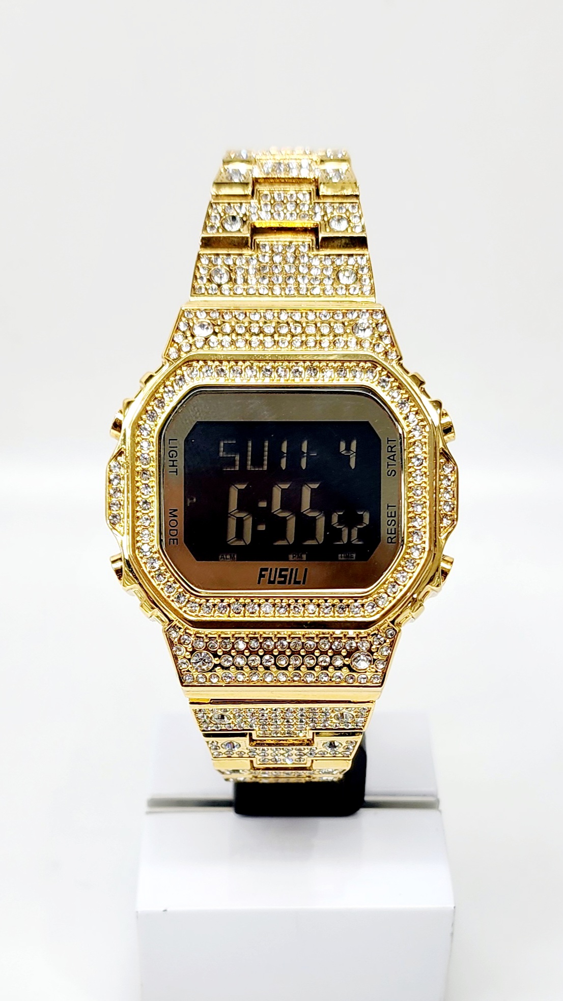 Iced Out Gents Gold Tone Digital Watch - B2853 Dress Watches 