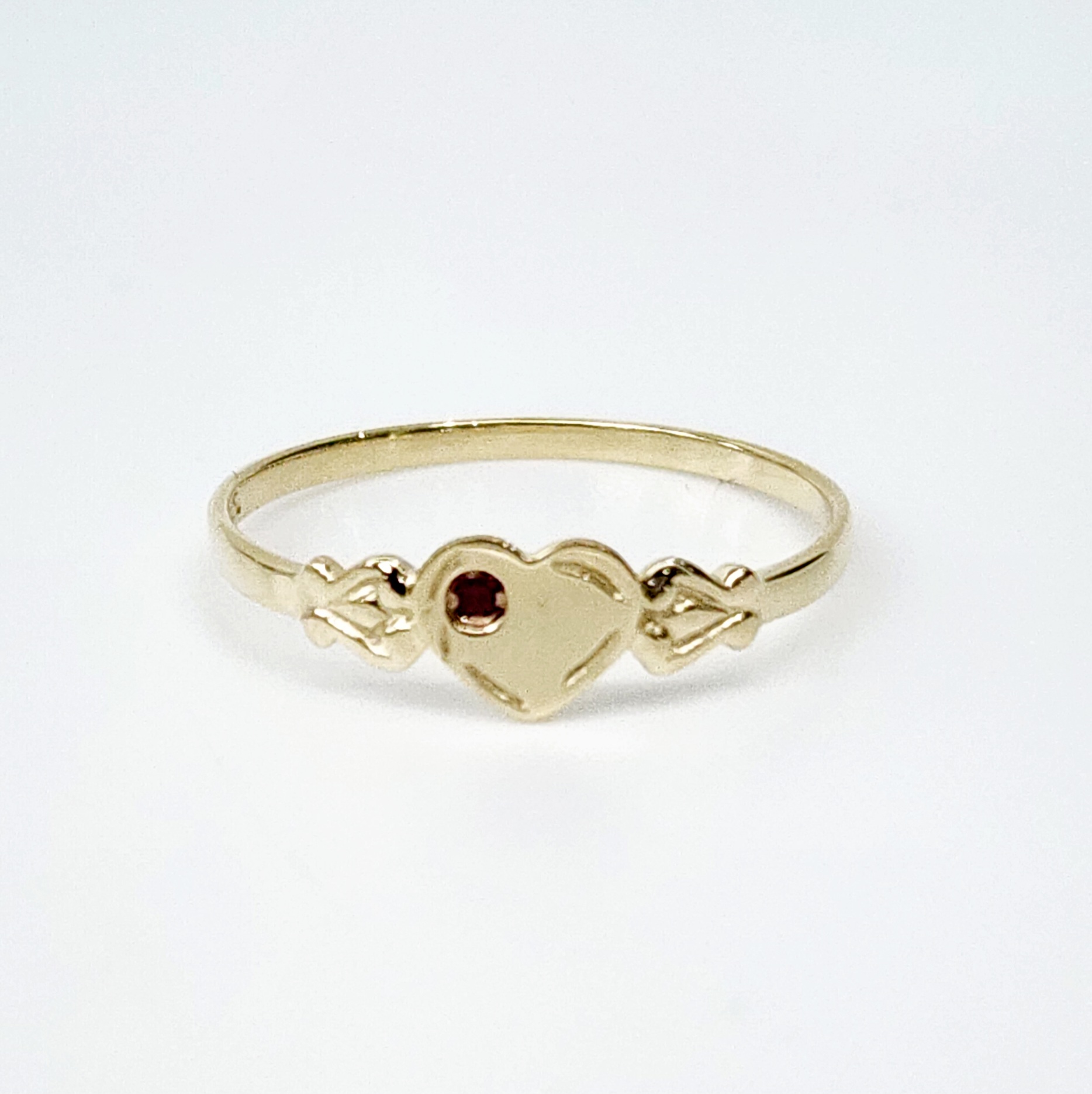 9ct Yellow Gold Single Heart Created Ruby Signet Ring Gold Rings 