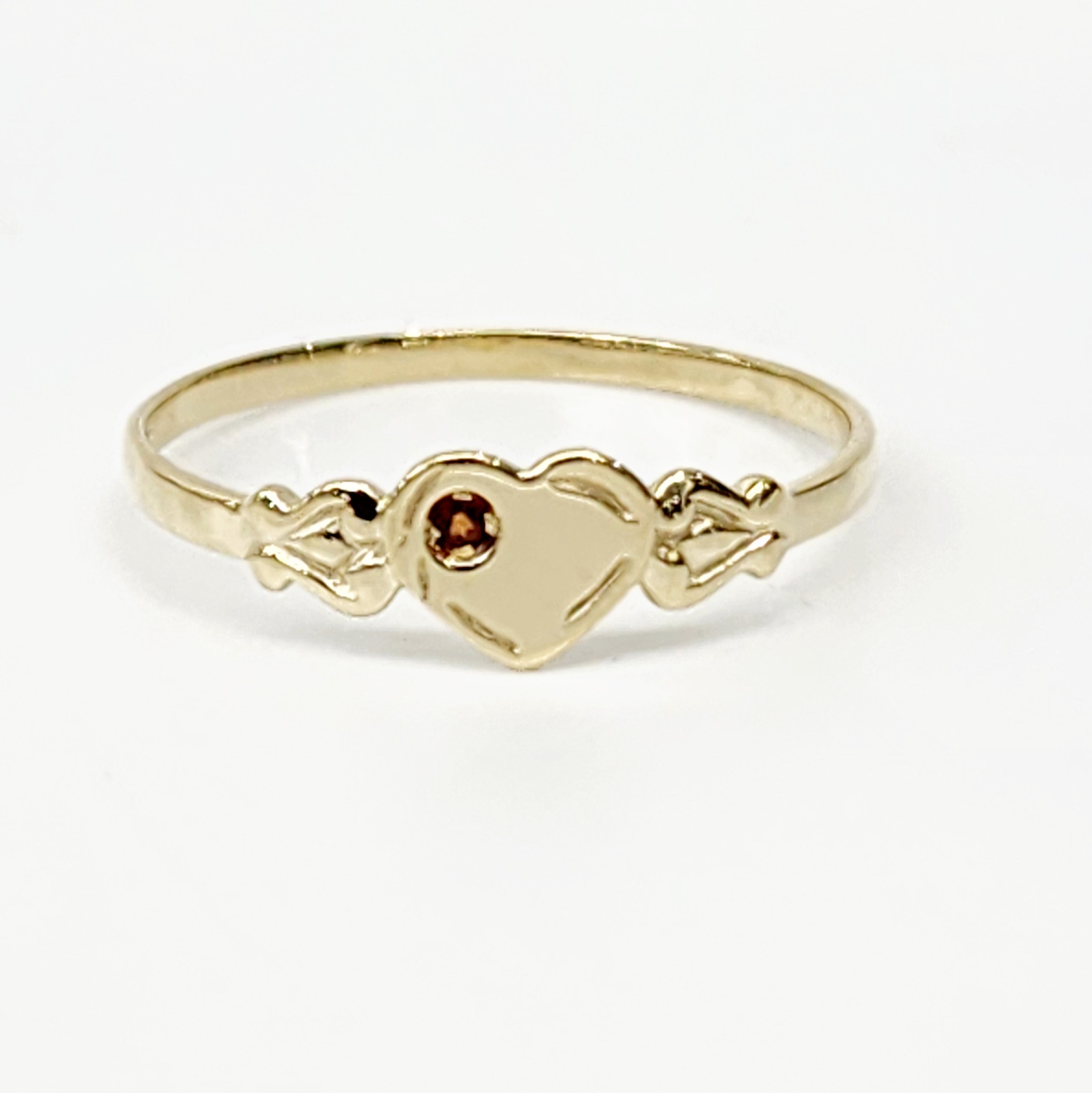 9ct Yellow Gold Single Heart Garnet Signet Ring Gold Rings 