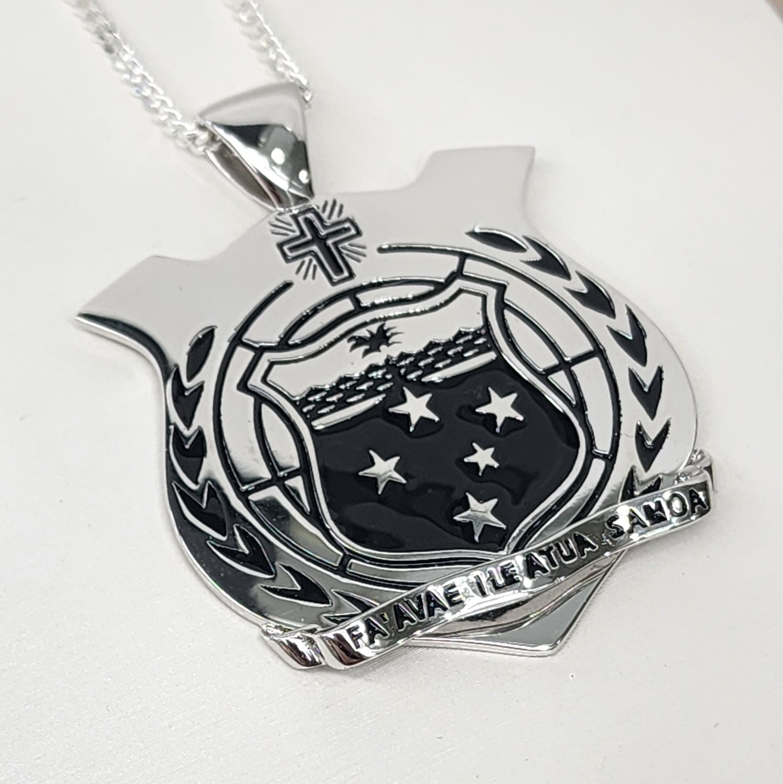 Sterling Silver Pendant with Samoan Sila Engraved with Black Enamel Sterling Silver Pendants 