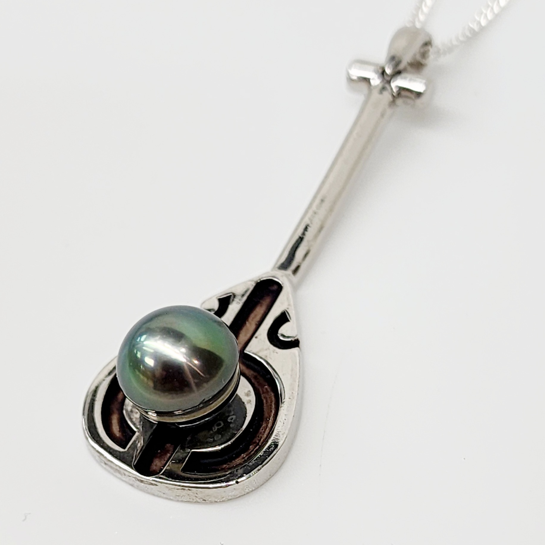 Sterling Silver Paddle Pendant with Round Cook Island Black Pearl Gold Pearl Jewellery, Pearl Jewellery 