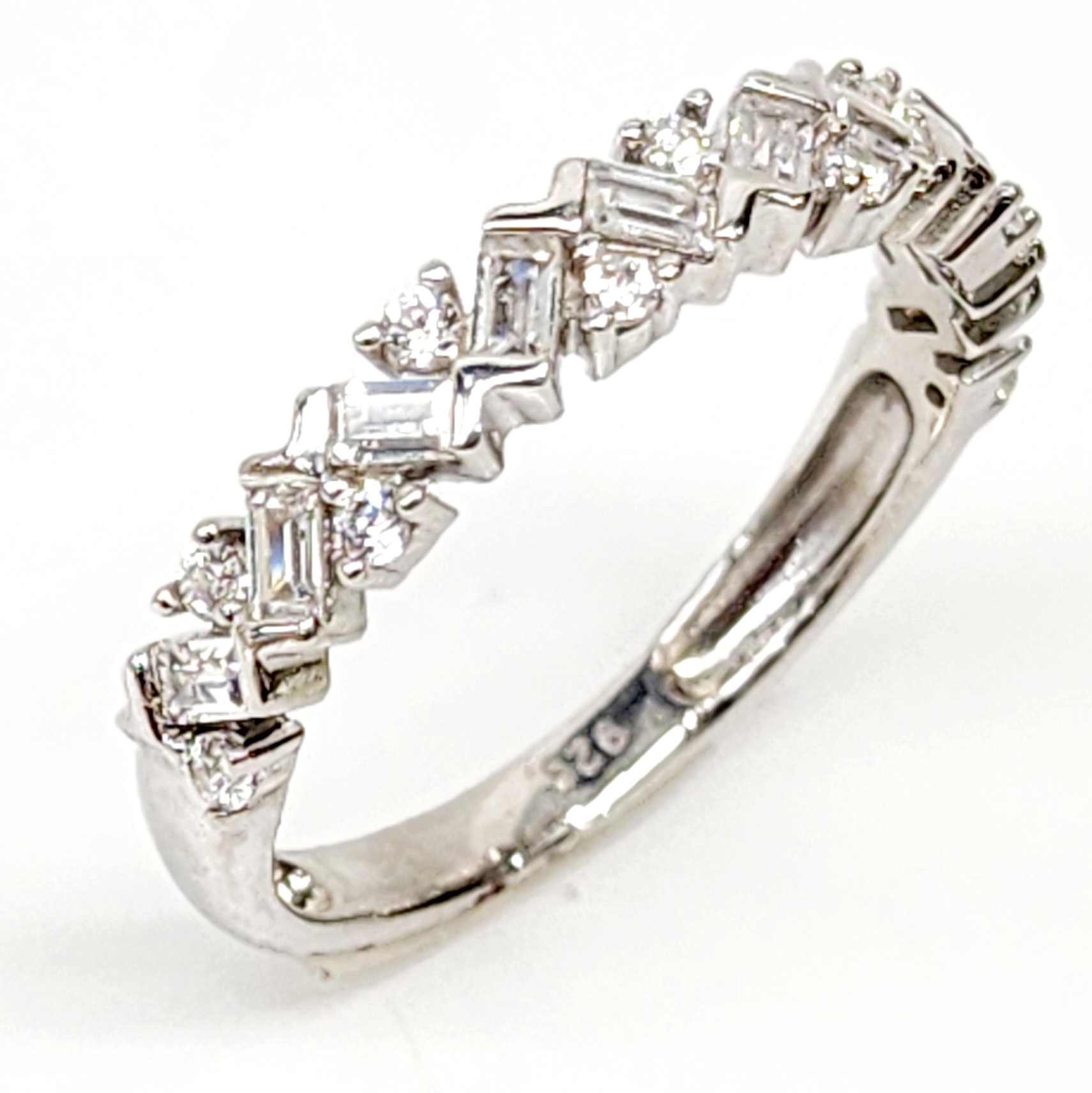 Sterling Silver Wedding / Dress Ring with Round  & Emerald Cut CZ Setting Sterling Silver Rings 