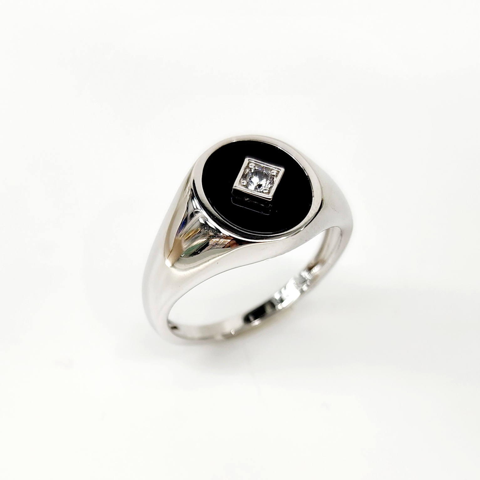Sterling Silver Oval Black Onyx with CZ Setting Sterling Silver Rings 