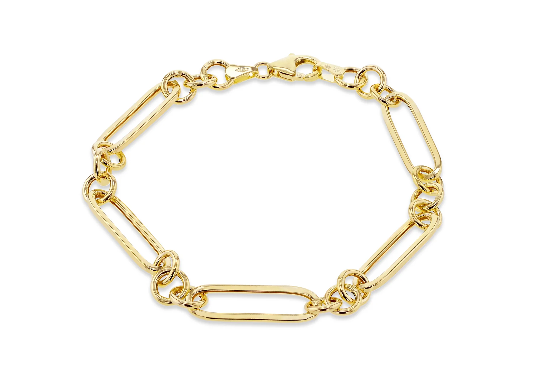 9ct Yellow Gold Hallow Figaro Paper Clip Bracelet Gold Chain 
