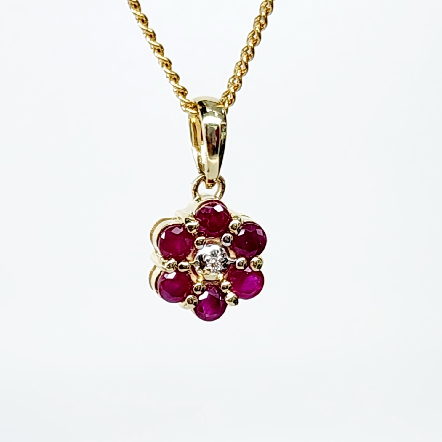 9ct Yellow Gold Natural Ruby and Diamond Cluster Pendant Gold Pendants 