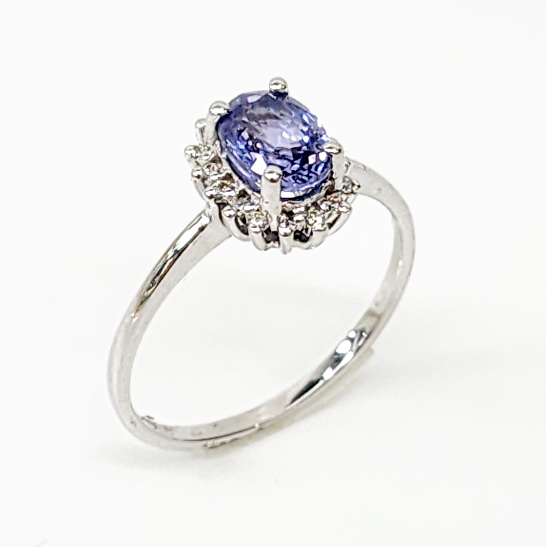 9ct White Gold Diamond Cluster with Ceylon Sapphire Ring Gold Rings 
