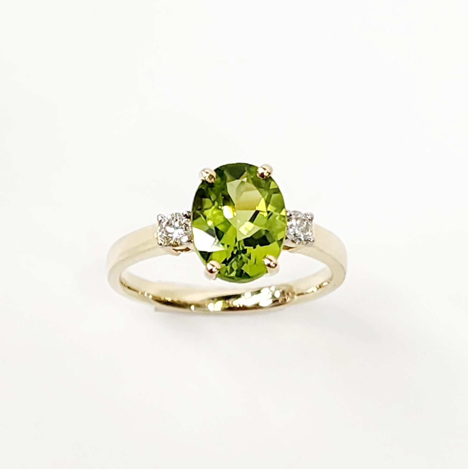 9ct Yellow Gold Oval Peridot and Diamond Ring Gold Rings 