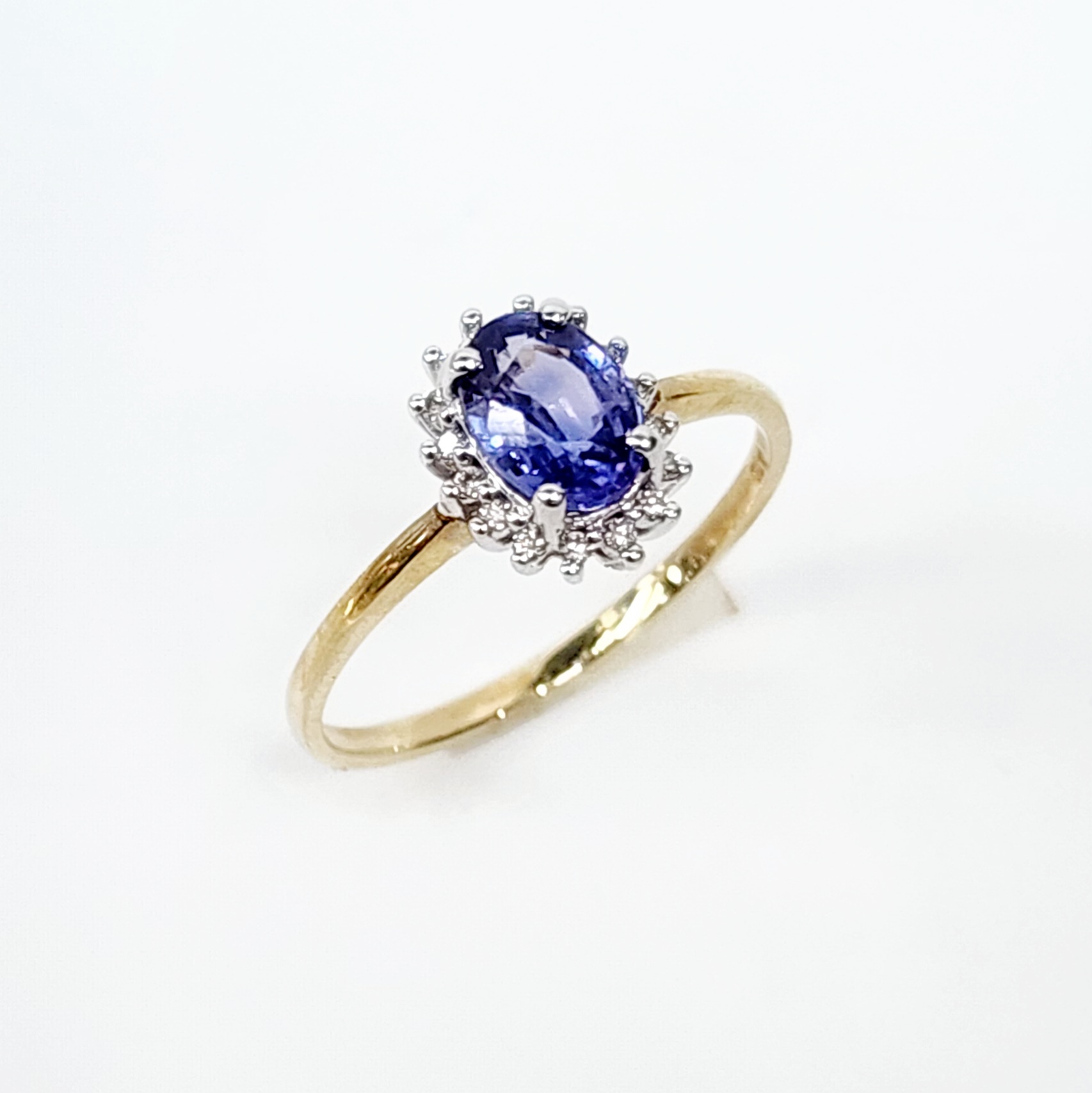9ct Yellow Gold Diamond Cluster with Ceylon Sapphire Ring Gold Rings 
