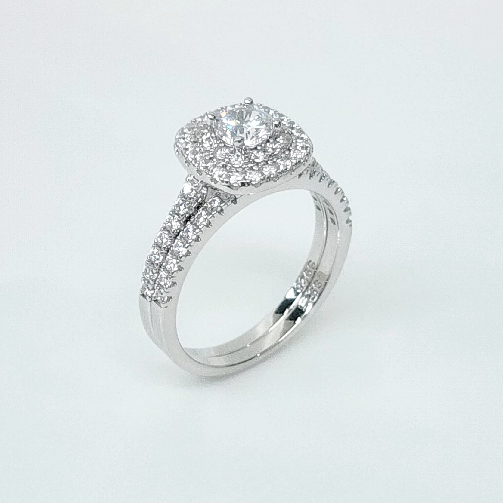 Sterling Silver Round Cut Double-Halo Engagement Ring & Matching Wedding Band with CZ Setting Sterling Silver Rings Sterling Silver Round Cut Double-Halo Engagement Ring & Matching Wedding Band with CZ Setting Sterling Silver Rings