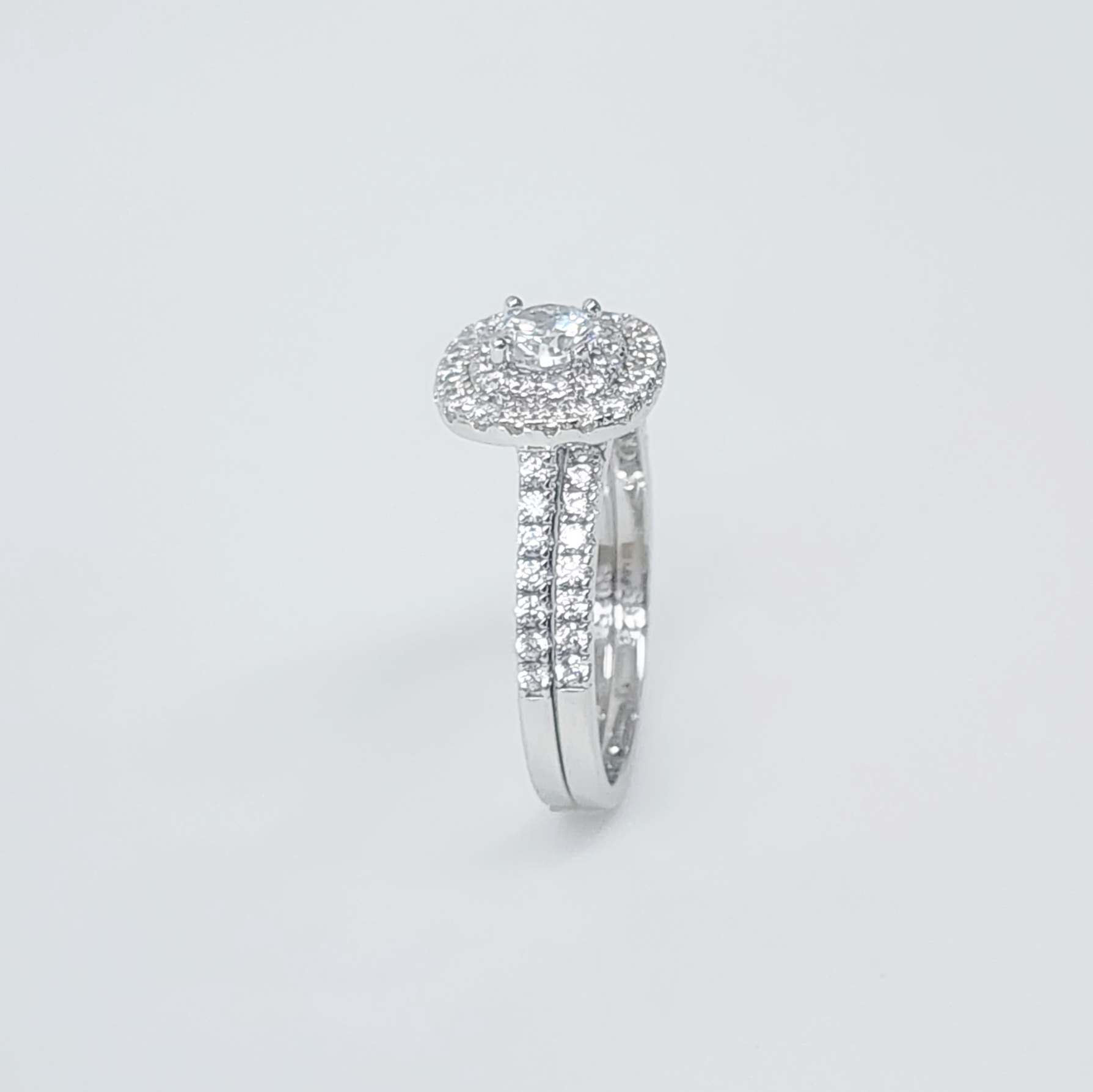 Sterling Silver Round Cut Double-Halo Engagement Ring & Matching Wedding Band with CZ Setting Sterling Silver Rings Sterling Silver Round Cut Double-Halo Engagement Ring & Matching Wedding Band with CZ Setting Sterling Silver Rings