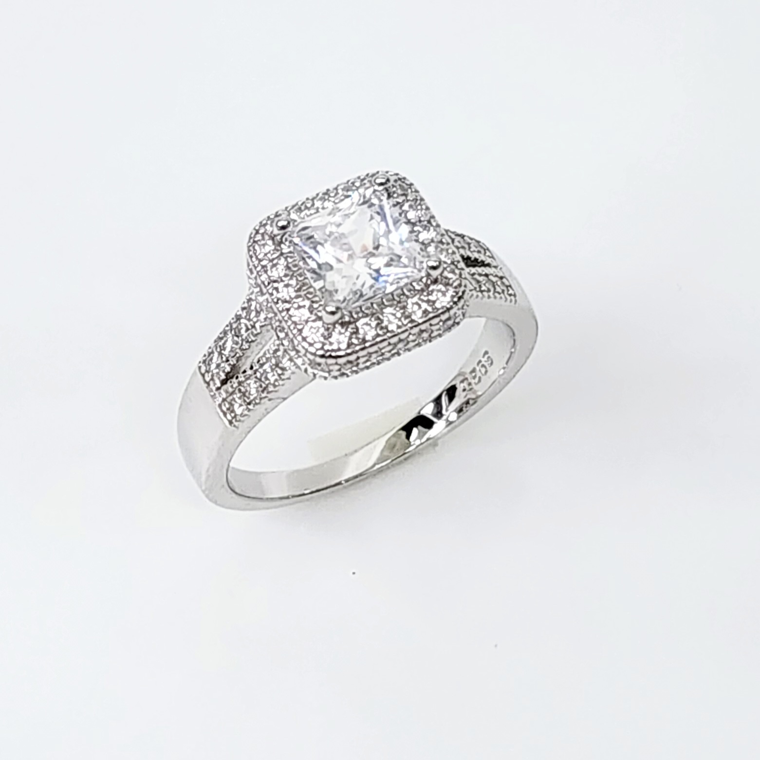 Sterling Silver Halo Princess Cut Split Shank Pave Set CZ Setting Engagement/Dress Ring Sterling Silver Rings Sterling Silver Halo Princess Cut Split Shank Pave Set CZ Setting Engagement/Dress Ring Sterling Silver Rings