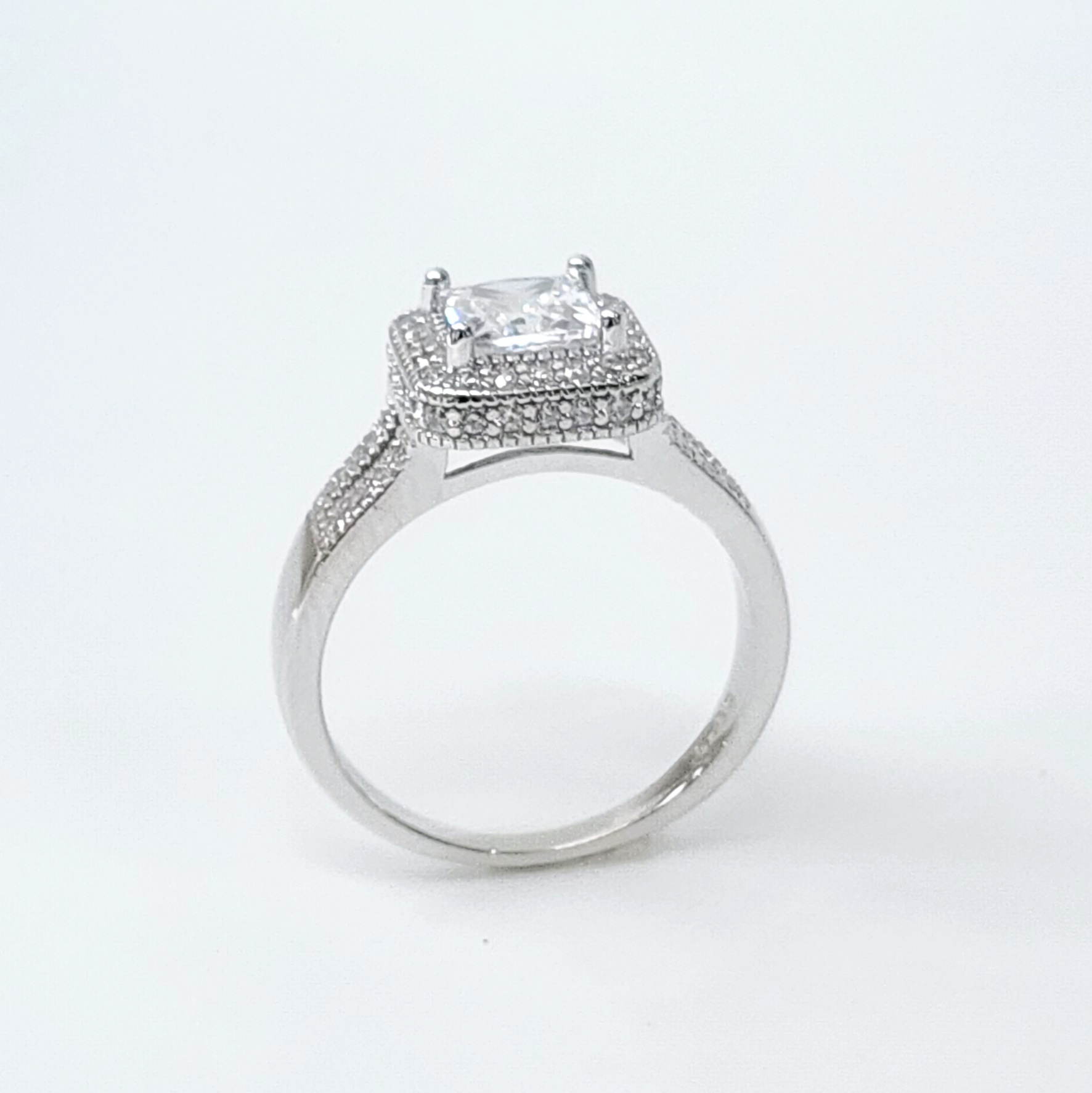 Sterling Silver Halo Princess Cut Split Shank Pave Set CZ Setting Engagement/Dress Ring Sterling Silver Rings Sterling Silver Halo Princess Cut Split Shank Pave Set CZ Setting Engagement/Dress Ring Sterling Silver Rings
