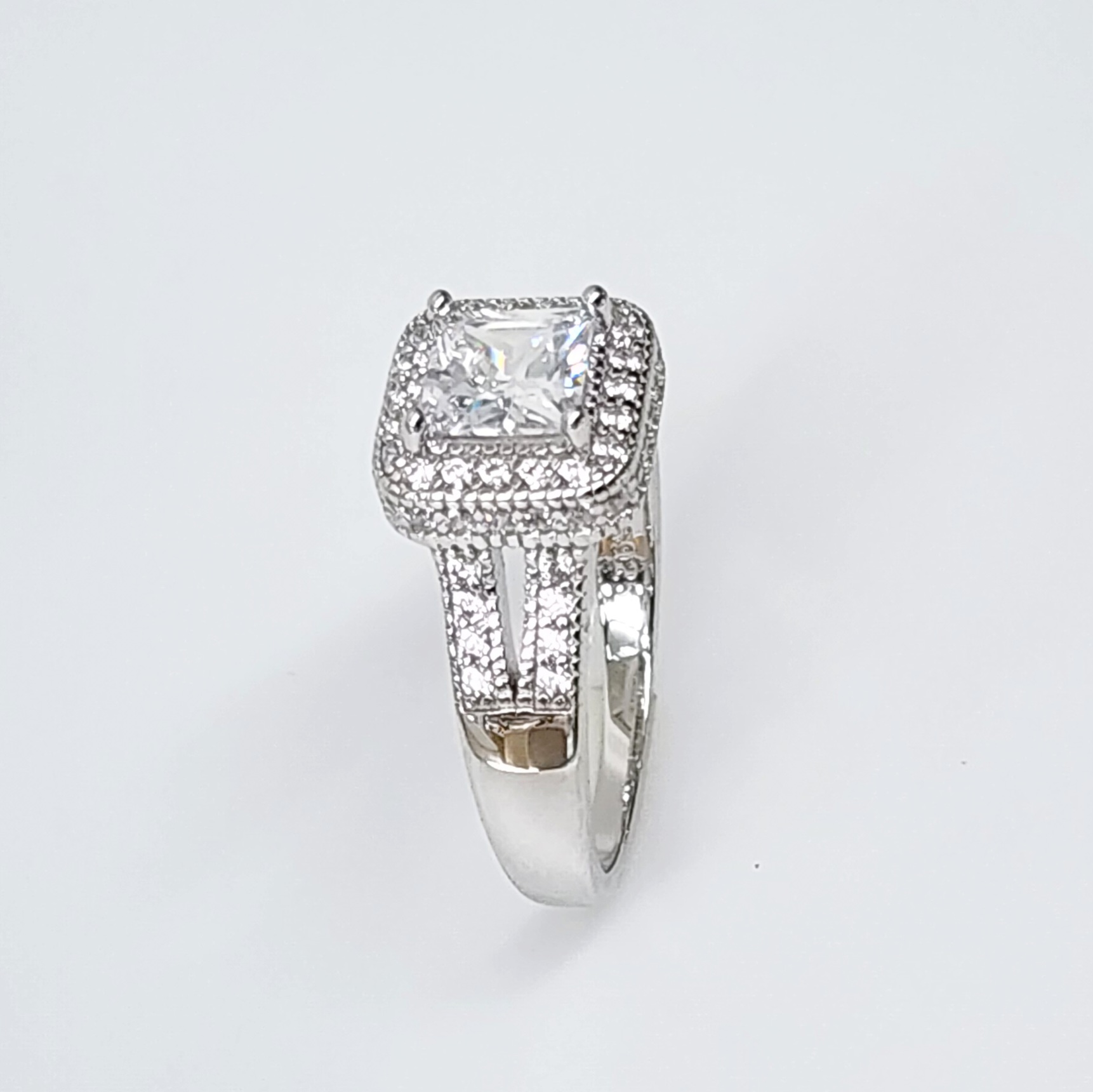 Sterling Silver Halo Princess Cut Split Shank Pave Set CZ Setting Engagement/Dress Ring Sterling Silver Rings Sterling Silver Halo Princess Cut Split Shank Pave Set CZ Setting Engagement/Dress Ring Sterling Silver Rings