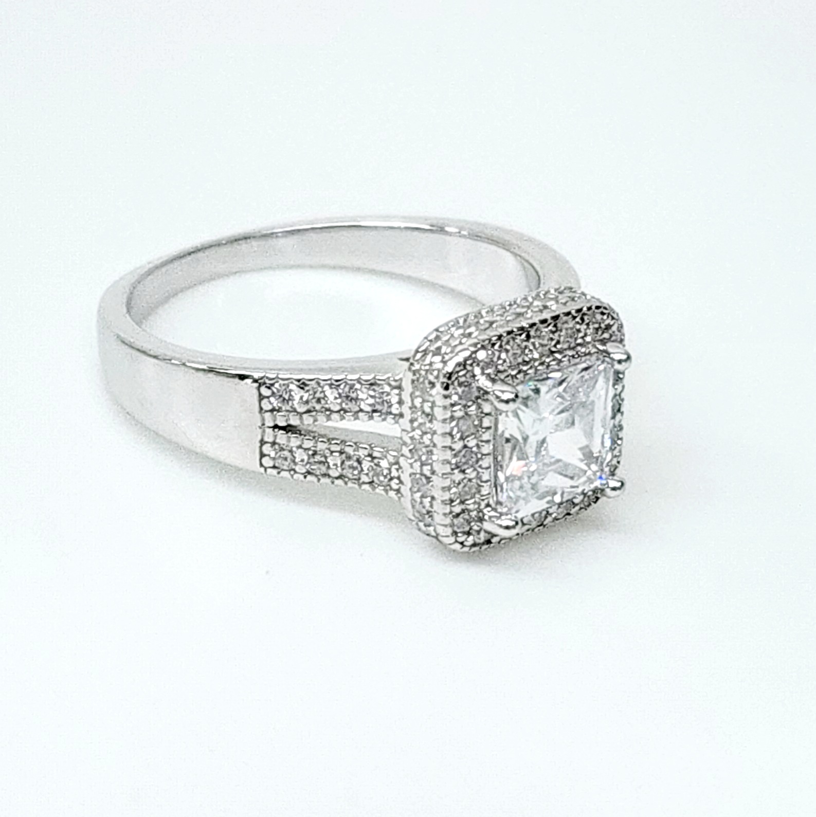 Sterling Silver Halo Princess Cut Split Shank Pave Set CZ Setting Engagement/Dress Ring Sterling Silver Rings Sterling Silver Halo Princess Cut Split Shank Pave Set CZ Setting Engagement/Dress Ring Sterling Silver Rings