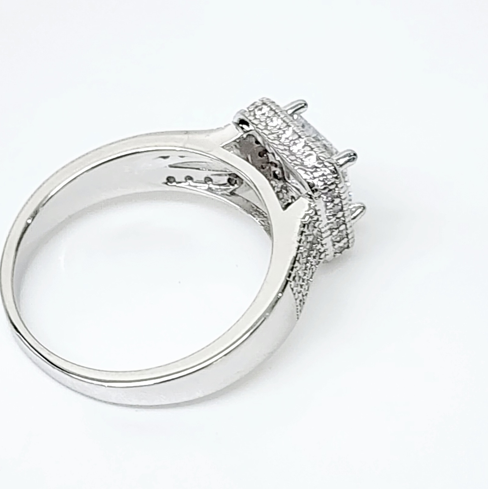 Sterling Silver Halo Princess Cut Split Shank Pave Set CZ Setting Engagement/Dress Ring Sterling Silver Rings Sterling Silver Halo Princess Cut Split Shank Pave Set CZ Setting Engagement/Dress Ring Sterling Silver Rings