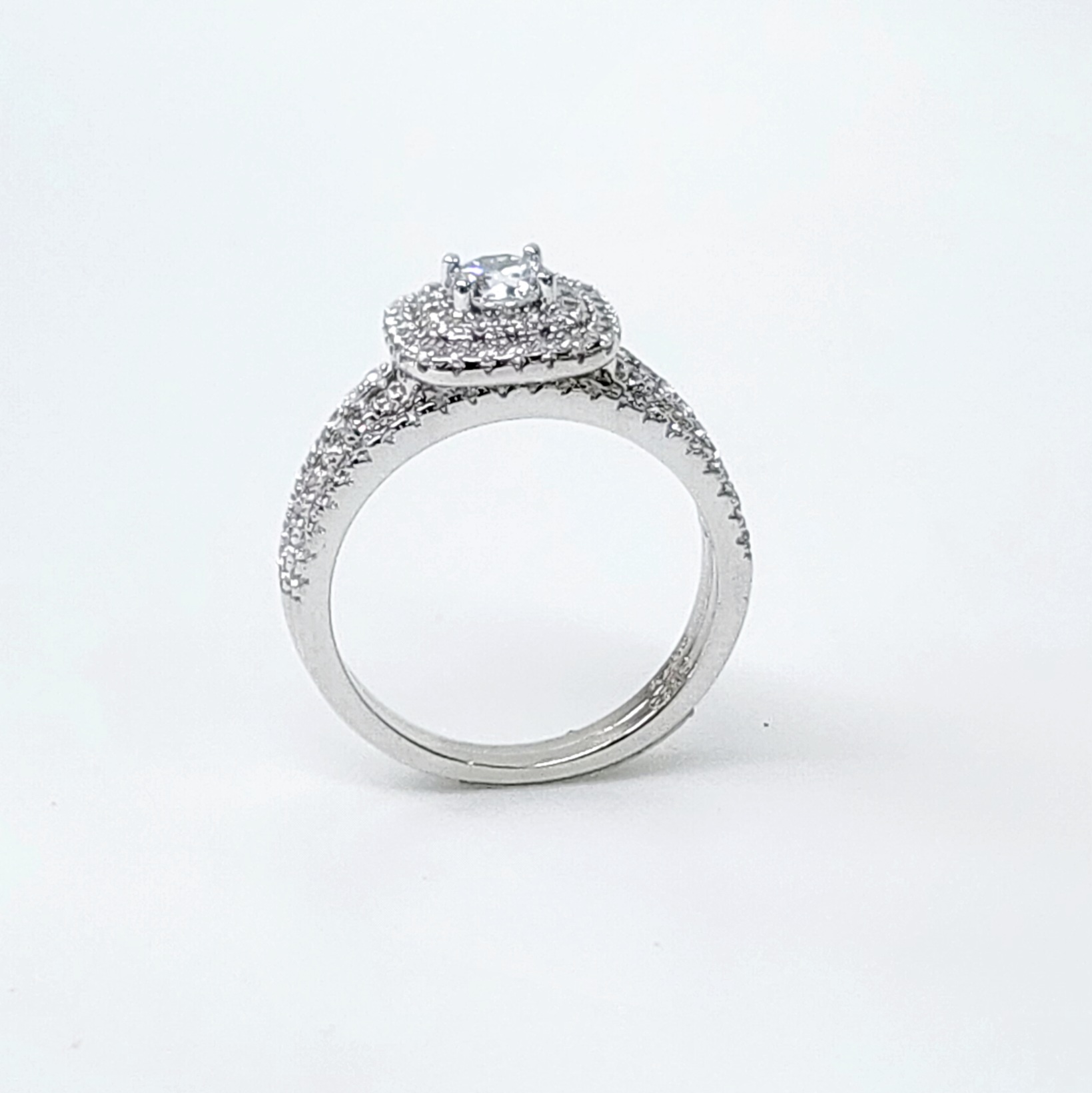 Sterling Silver Round Cut Double-Halo Engagement Ring & Matching Wedding Band with CZ Setting Sterling Silver Rings Sterling Silver Round Cut Double-Halo Engagement Ring & Matching Wedding Band with CZ Setting Sterling Silver Rings