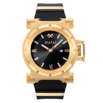 MATAI Genesis G4 Gold Case, Black Dial, Black Silicone Strap WATCH 