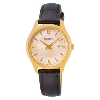Seiko Ladies Quartz Gold case Brown Leather Strap - SUR478P1 NIXON, WATCH 