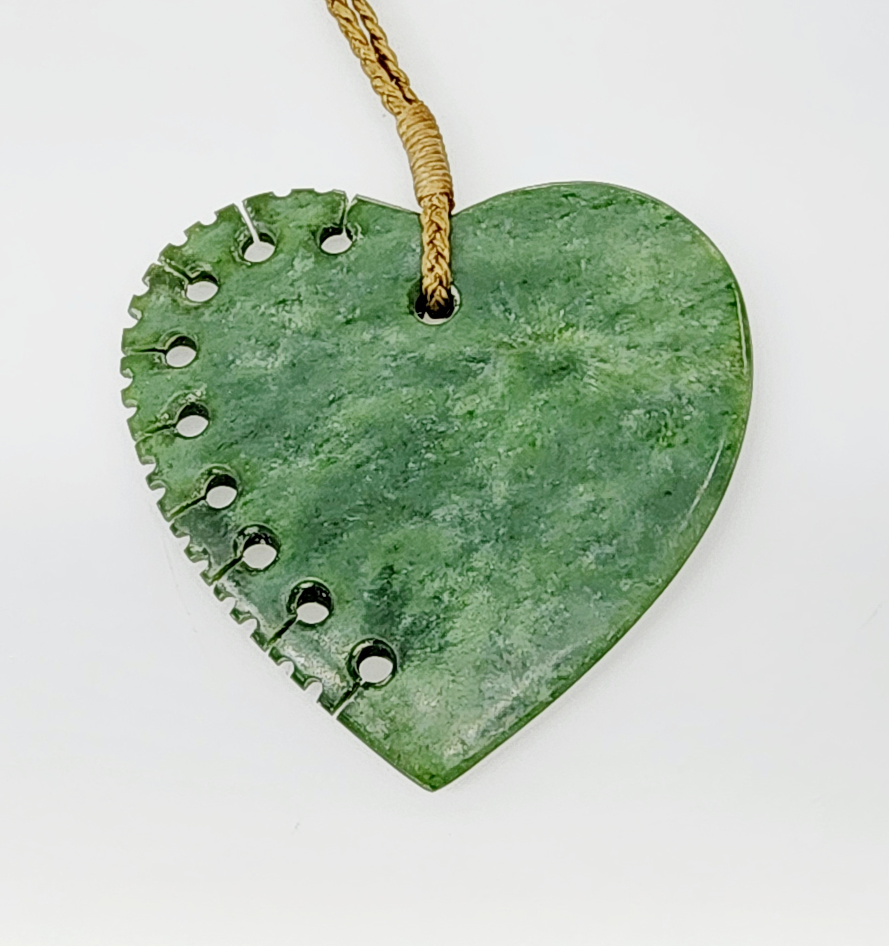 New Zealand Greenstone Heart Necklace with Notches New Zealand Greenstone Heart Necklace with Notches