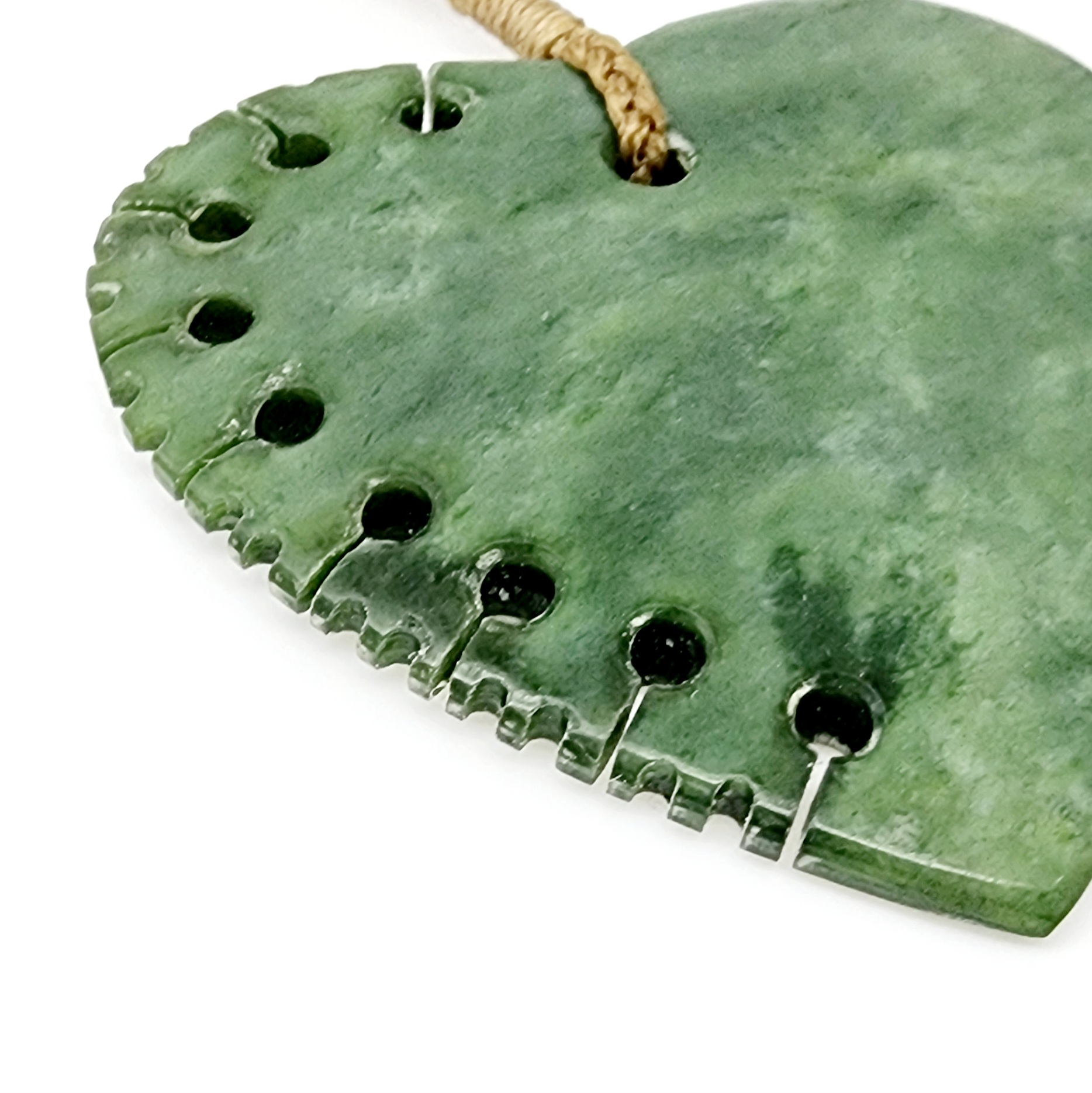 New Zealand Greenstone Heart Necklace with Notches New Zealand Greenstone Heart Necklace with Notches