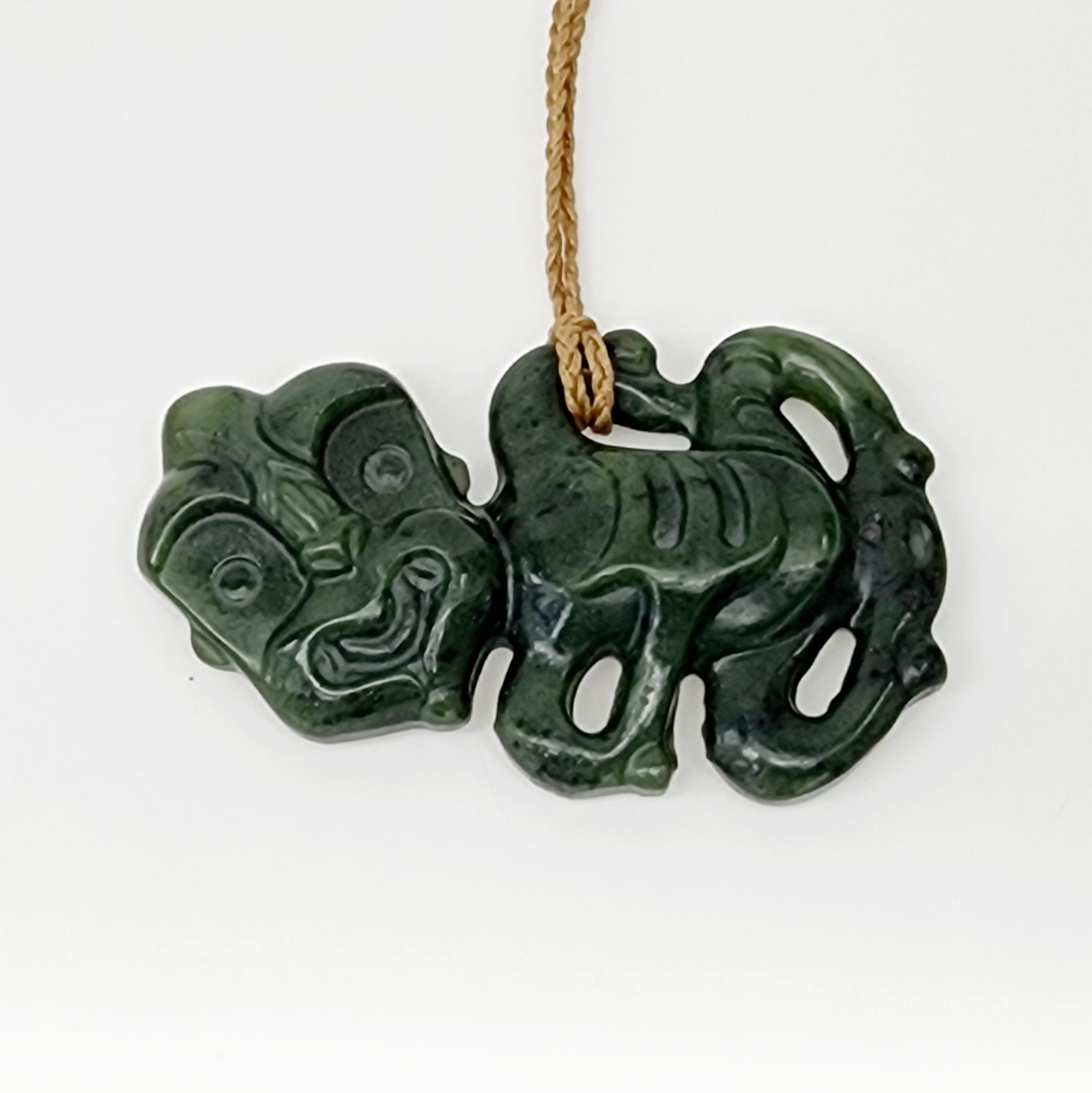 New Zealand Greenstone Large Hei Tiki Necklace  