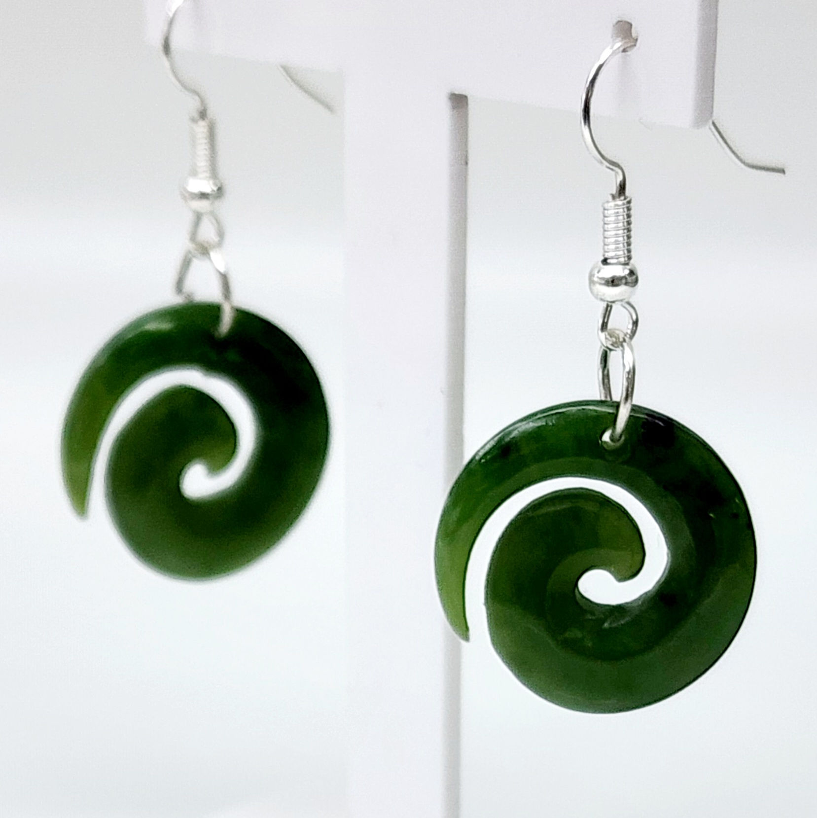 NZ Greenstone Open Koru Earrings with Sterling Silver Hooks Greenstone Jewellery 