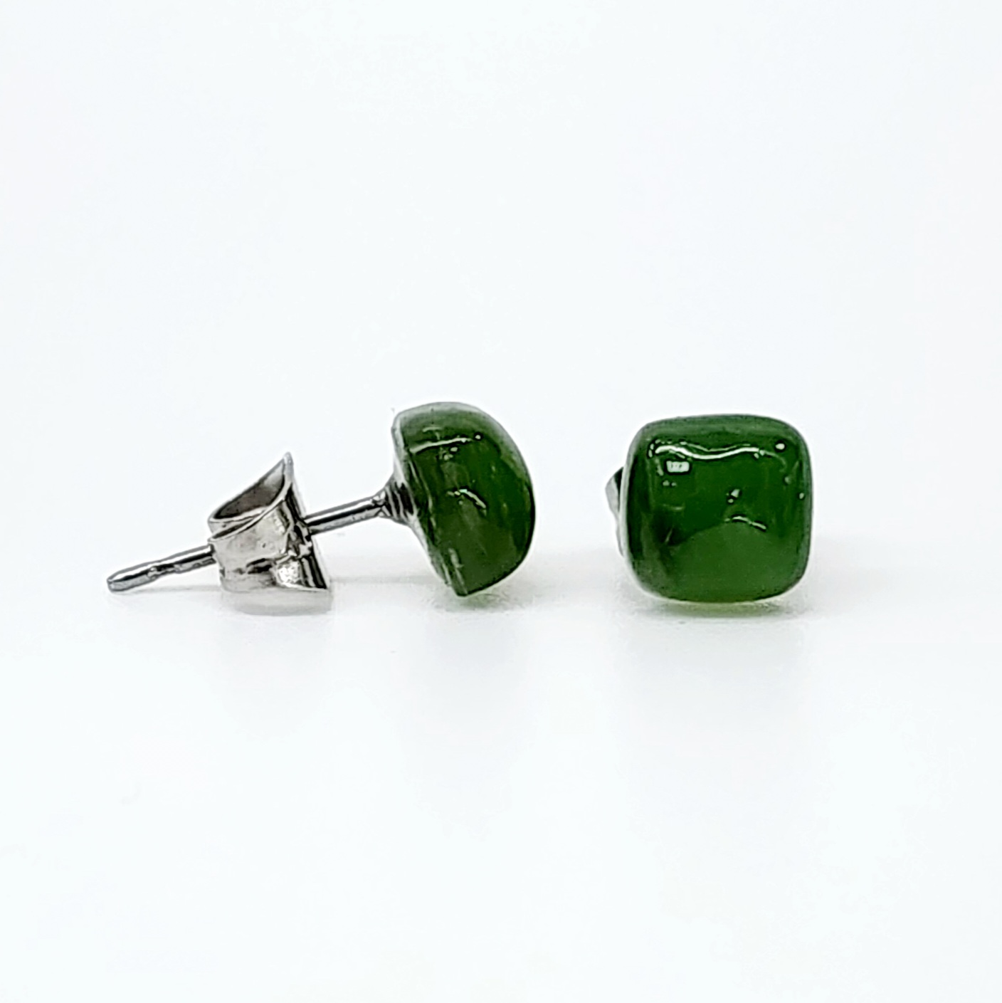 New Zealand Greenstone 6mm Square Dome Stud Earrings in Surgical Steel Greenstone Jewellery New Zealand Greenstone 6mm Square Dome Stud Earrings in Surgical Steel Greenstone Jewellery