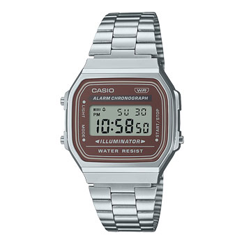 Casio Gents Digital Tranquil Urban WR Burgundy Face Stainless Steel Band - A168WA-5A CASIO 