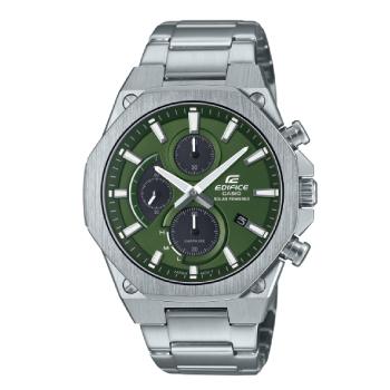 Edifice Slim Case Chronograph Analogue Solar Powered 100M WR Green Dial Stainless Steel Case & Band - EFSS570D-3A CASIO 