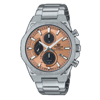 Edifice Slim Case Chronograph Analogue Solar Powered 100M WR Orange Dial Stainless Steel Case & Band - EFSS570D-5A CASIO 