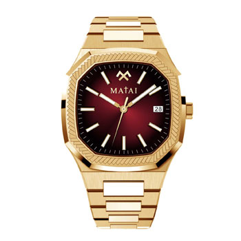 MATAI IM2 Collection 100M WR, Red Dial Gold Case & Band WATCH 