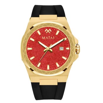 MATAI Genesis GS1 100M WR, Gold Case Red Stardust Dial Black Rubber Strap WATCH 
