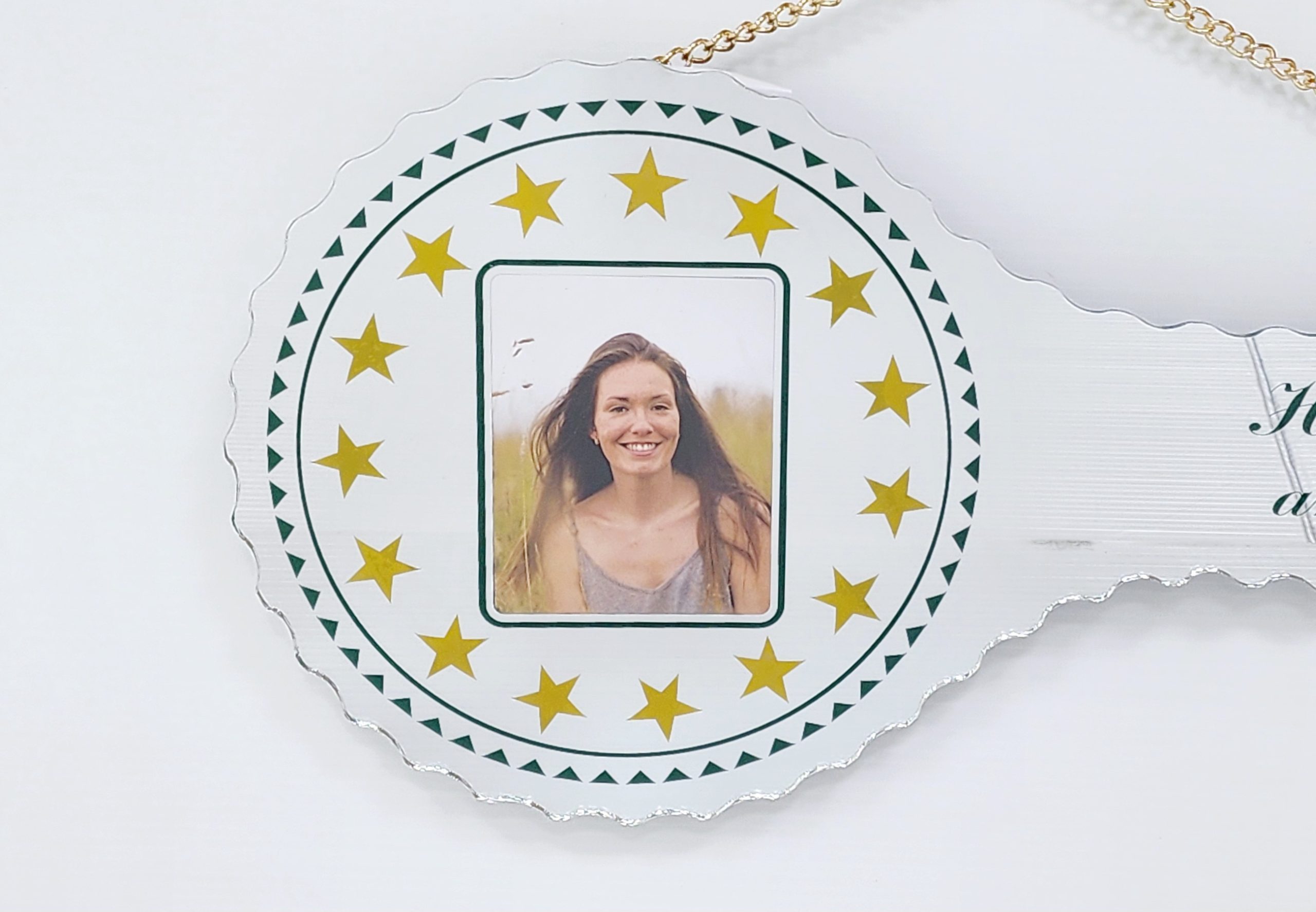 Cook Island Design with 15 Golden Stars Mirrored / Glass Photo Birthday Key - SJ2412 21ST MIRROR KEYS Cook Island Design with 15 Golden Stars Mirrored / Glass Photo Birthday Key - SJ2412 21ST MIRROR KEYS