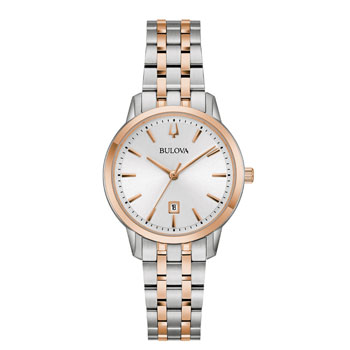 Bulova Classic Ladies Quartz Two-Tone Rose Gold & Silver, Silver Dial Watch - 98M137 bulova 
