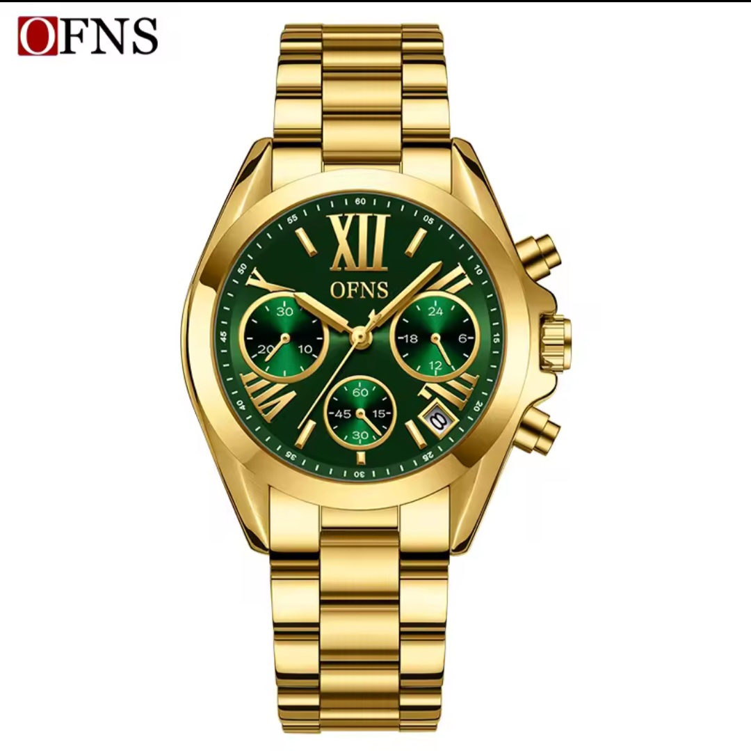 OFNS Ladies Fashion Brand Stainless Steel Gold Tone Green Dial Quartz Watch - OFNSGREEN G-SHOCK 