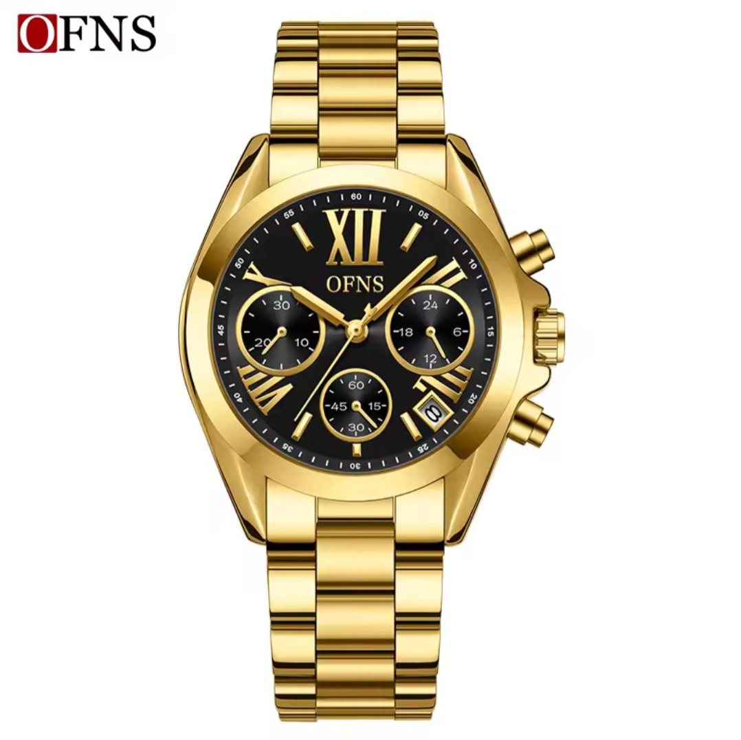 OFNS Ladies Fashion Brand Stainless Steel Gold Tone Black Dial Quartz Watch - OFNSBLACK G-SHOCK 
