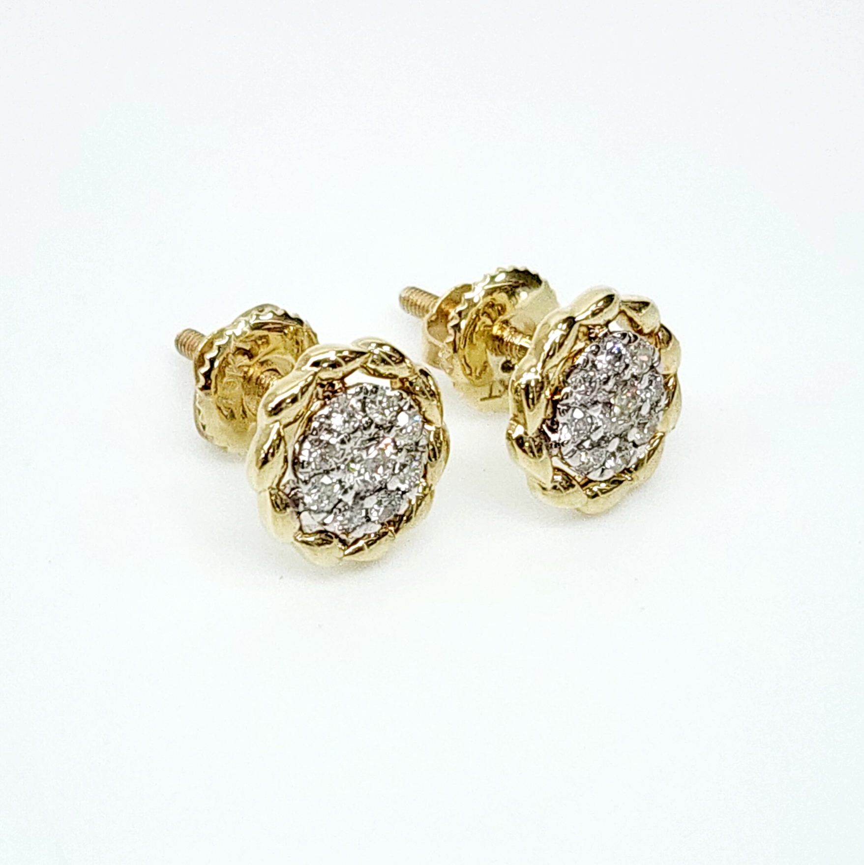 10ct Yellow Gold 0.30ct Diamond Cluster Screw Back Earrings - SKE40760-30 Gold Earrings 