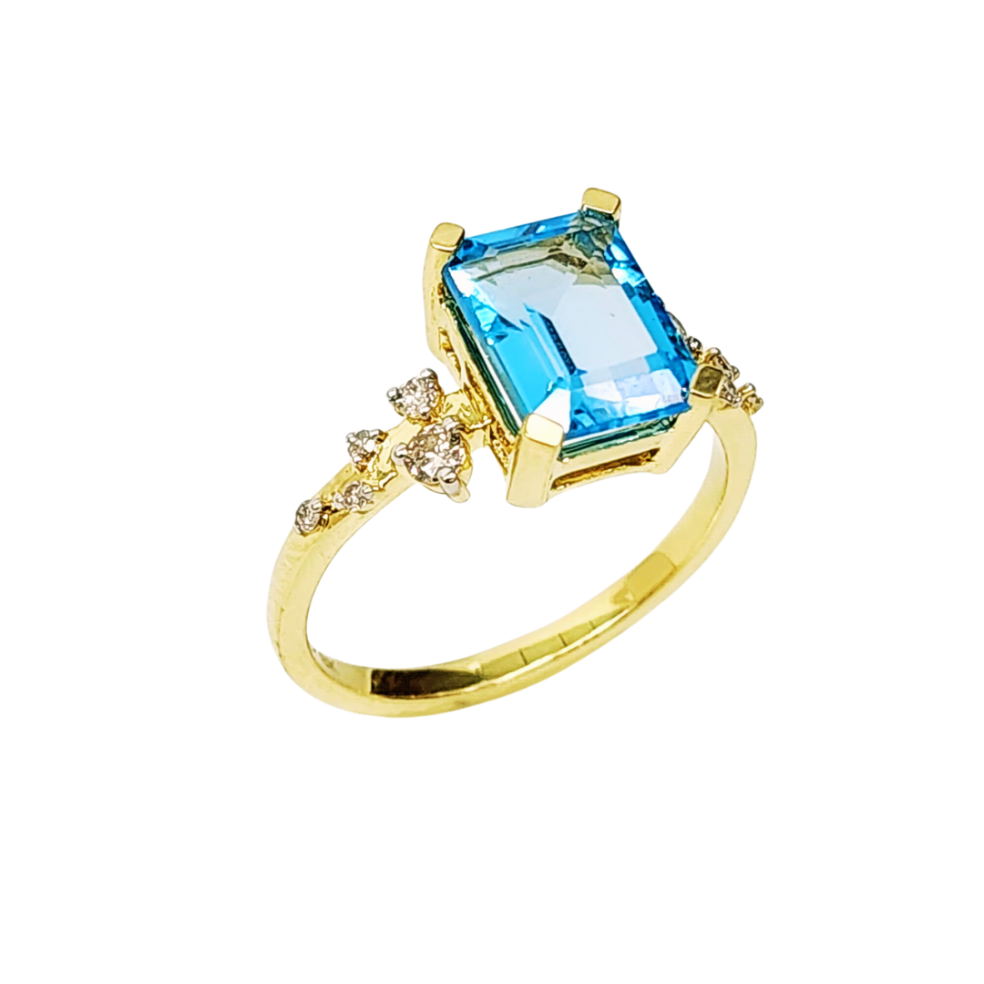 10ct Yellow Gold 0.15ct Diamond & 2.40ct Emerald Cut Blue Topaz Ring - SKR41115BT Gold Rings 