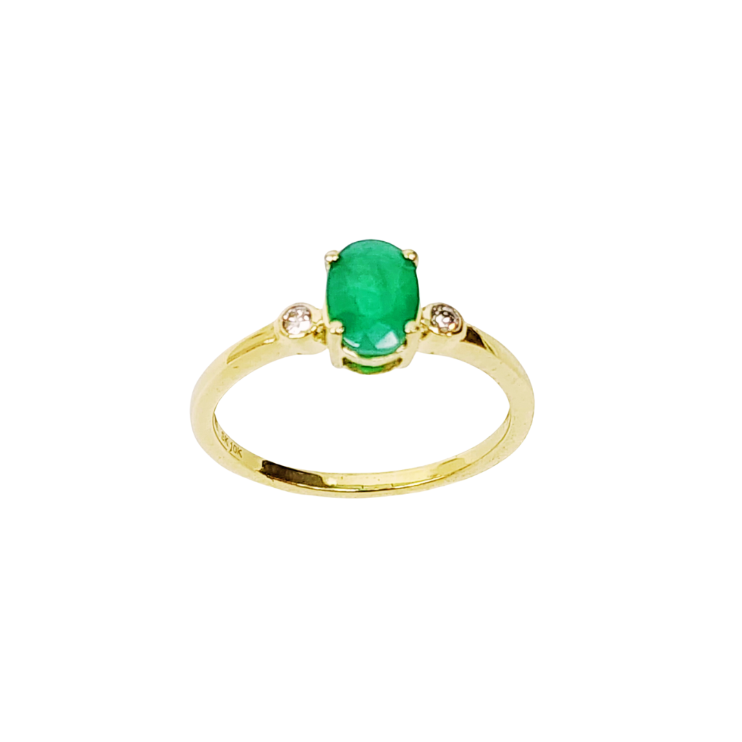 10ct Yellow Gold 0.05ct Diamond with 0.75ct Oval Emerald Ring - SKR17941ED Gold Rings 