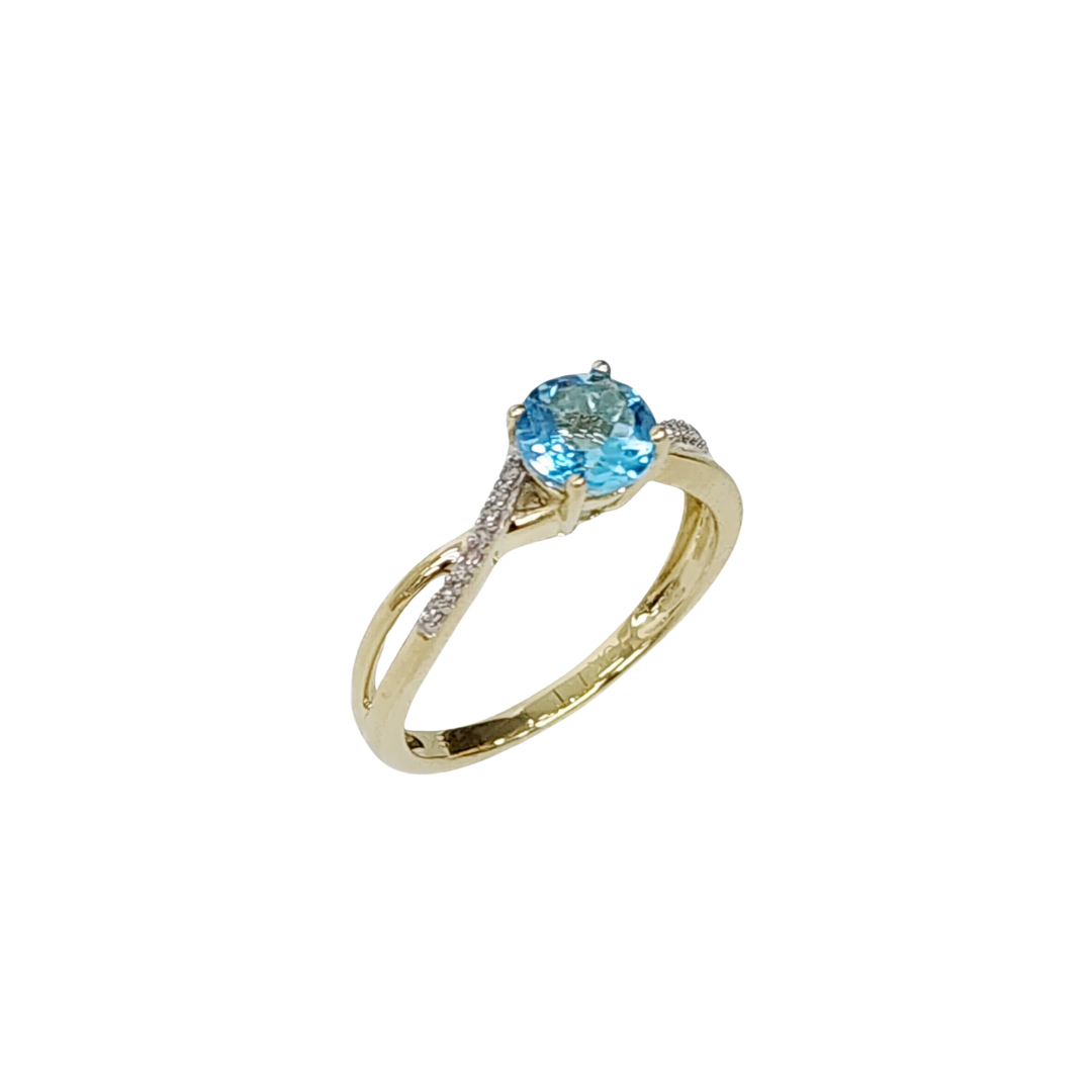 10ct Yellow Gold 0.05ct Diamond with 1.25ct Round Blue Topaz Crossover Ring - SKR17132BT Gold Rings 