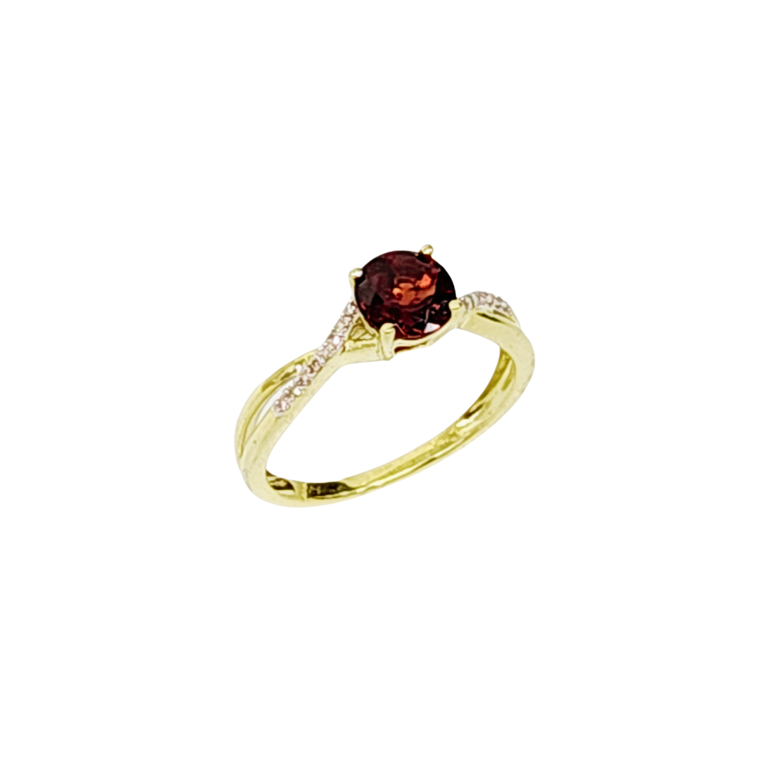 10ct Yellow Gold 0.05ct Diamond with 1.00ct Round Garnet Crossover Ring - SKR17132GT Gold Rings 