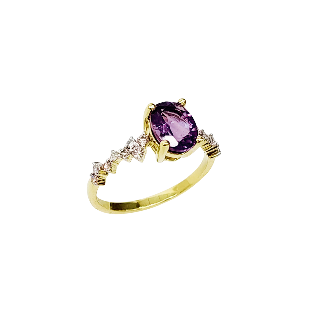 10ct Yellow Gold 0.25ct Diamond with 1.15ct 6mm x 8mm Oval Amethyst Ring - SKR41121AM Gold Rings 