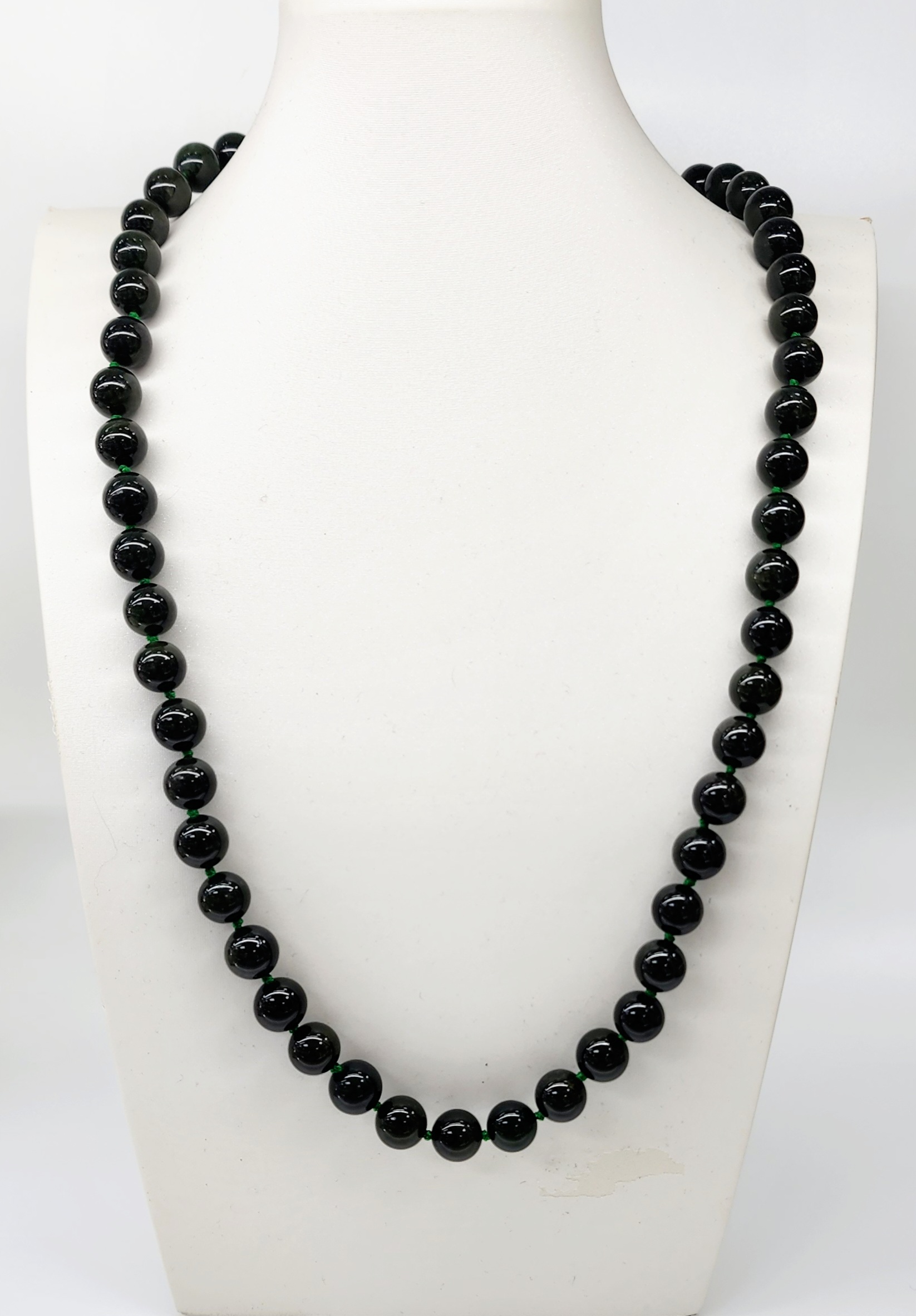 NZ Greenstone 10mm Bead Necklace with Stainless Steel Clasp 60cm Long - BN0024 Greenstone?Jewellery 