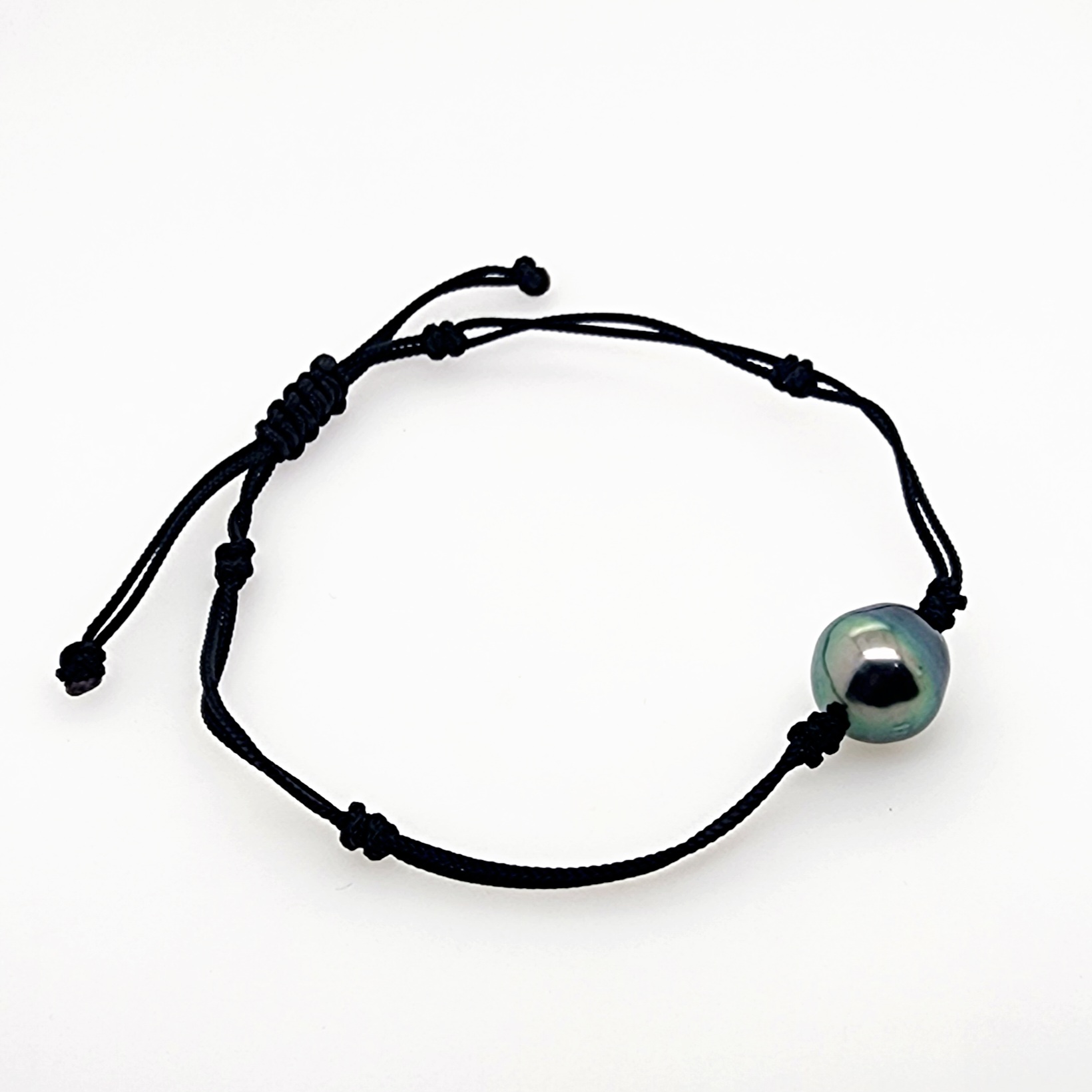 11mm Semi Baroque Tahitian Black Pearl, Unisex Black Cord Adjustable Size Bracelet - 22072803BLK Pearl Jewellery, Sterling Silver Pearl Jewellery 