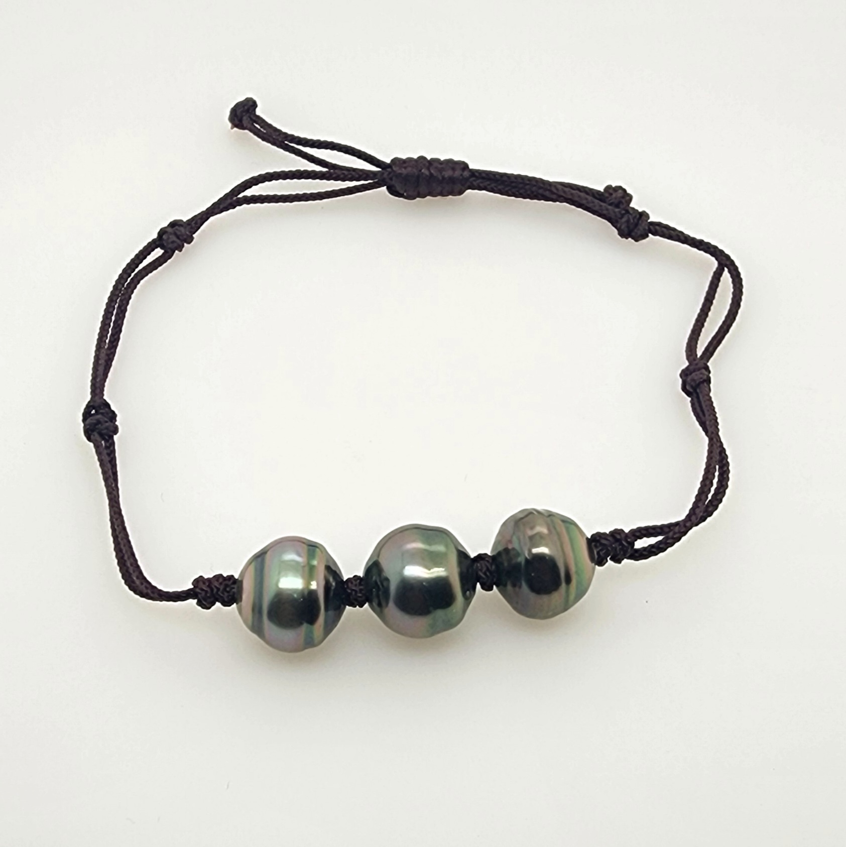 10.5mm Semi Baroque Triple Tahitian Black Pearl, Unisex Brown Cord Adjustable Size Bracelet - 22072806BRN Pearl Jewellery, Sterling Silver Pearl Jewellery 10.5mm Semi Baroque Triple Tahitian Black Pearl, Unisex Brown Cord Adjustable Size Bracelet - 22072806BRN Pearl Jewellery, Sterling Silver Pearl Jewellery