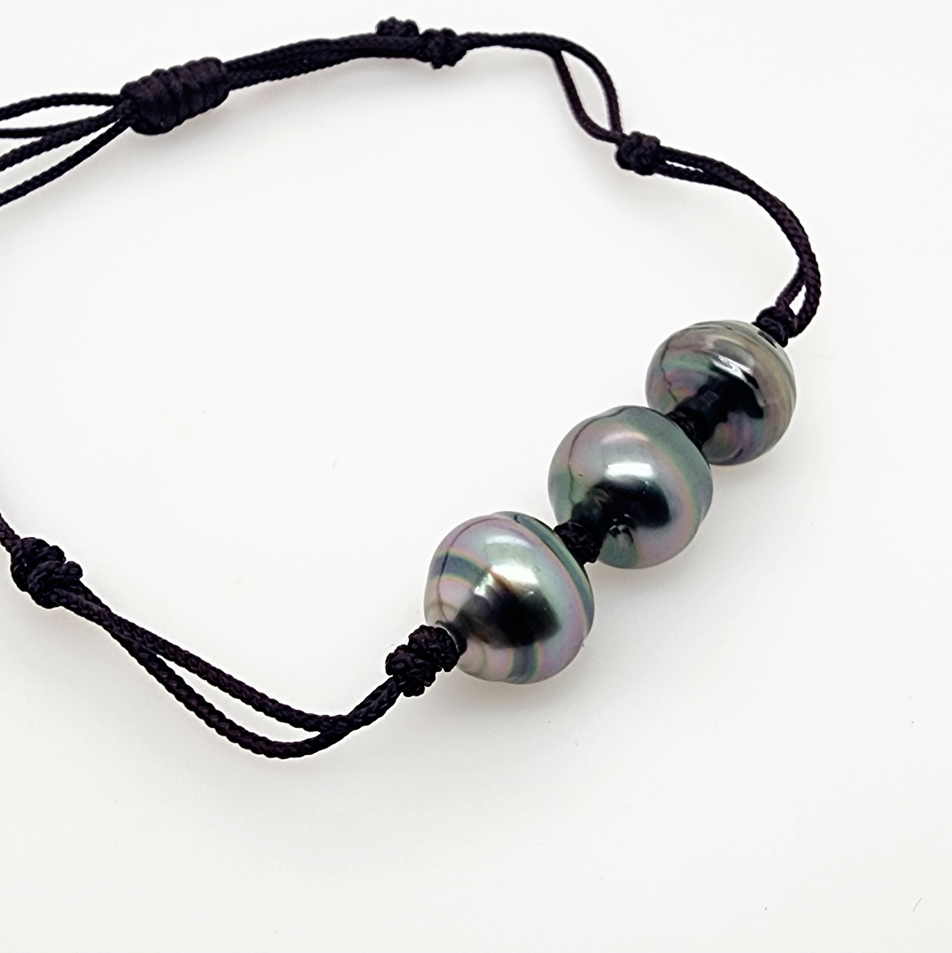 10.5mm Semi Baroque Triple Tahitian Black Pearl, Unisex Brown Cord Adjustable Size Bracelet - 22072806BRN Pearl Jewellery, Sterling Silver Pearl Jewellery 10.5mm Semi Baroque Triple Tahitian Black Pearl, Unisex Brown Cord Adjustable Size Bracelet - 22072806BRN Pearl Jewellery, Sterling Silver Pearl Jewellery